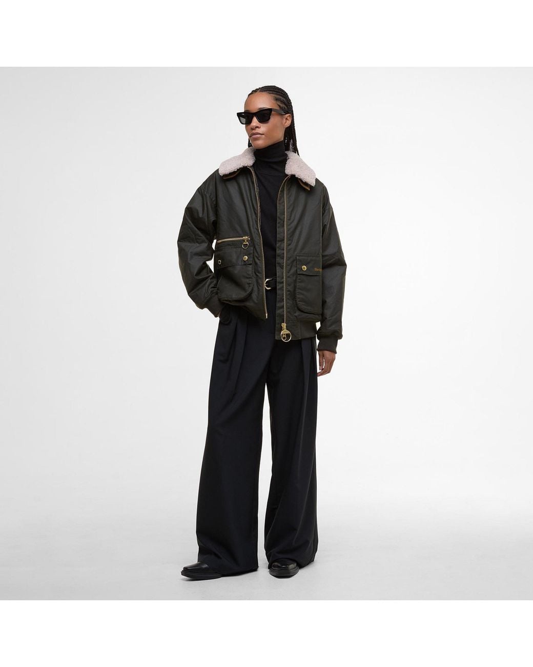 Barbour Black Maxine Waxed Bomber Long Sleeve Wax Jacket