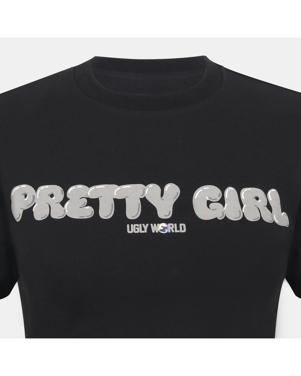 PRETTY BOY UGLY WORLD Black Cotton Short Sleeve Slim Fit Baby Tee