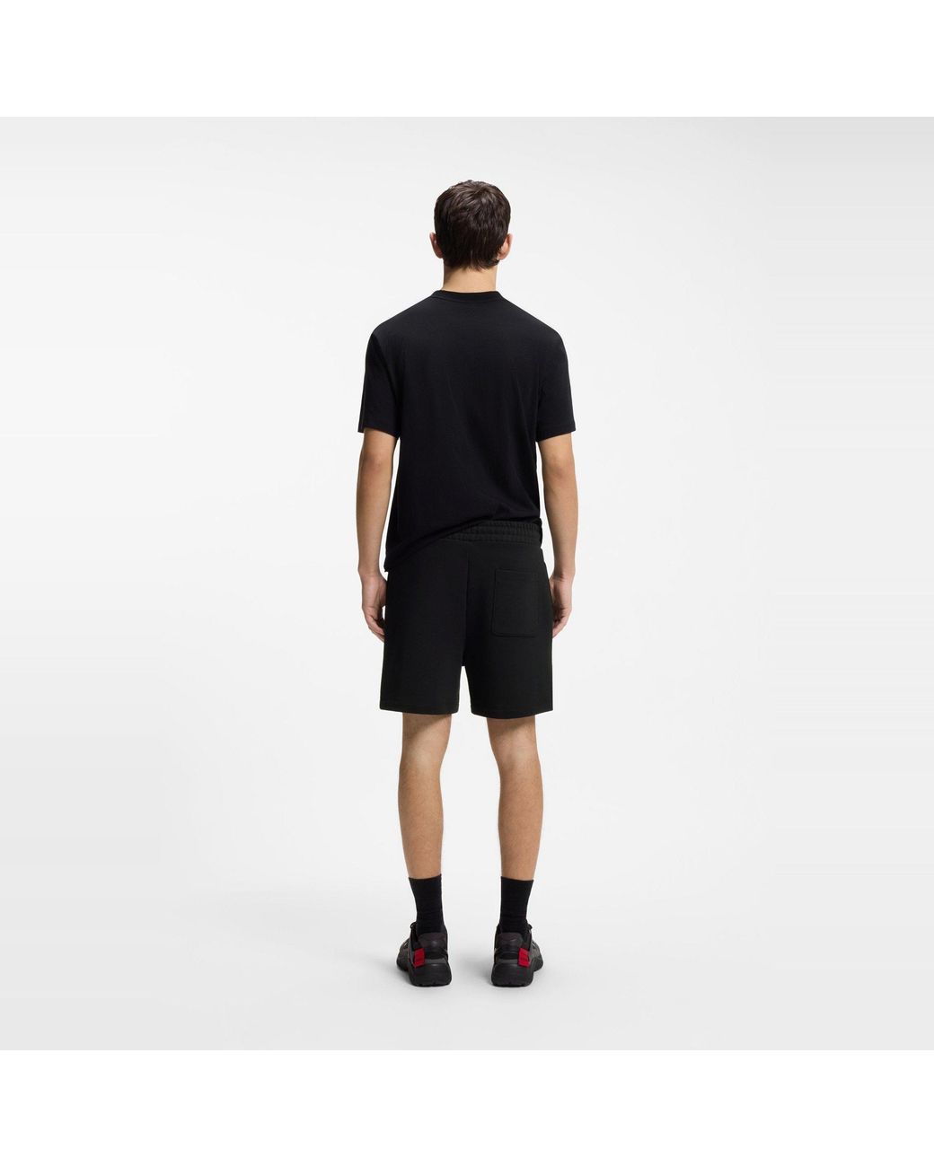 HUGO Black Soft Fleece Jogger Shorts With Graphic Detail for men