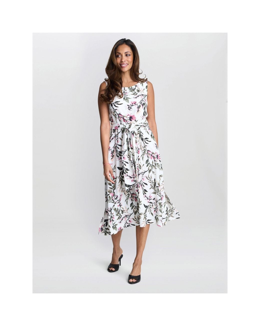 Gina Bacconi White Kelly Floral Printed Dress