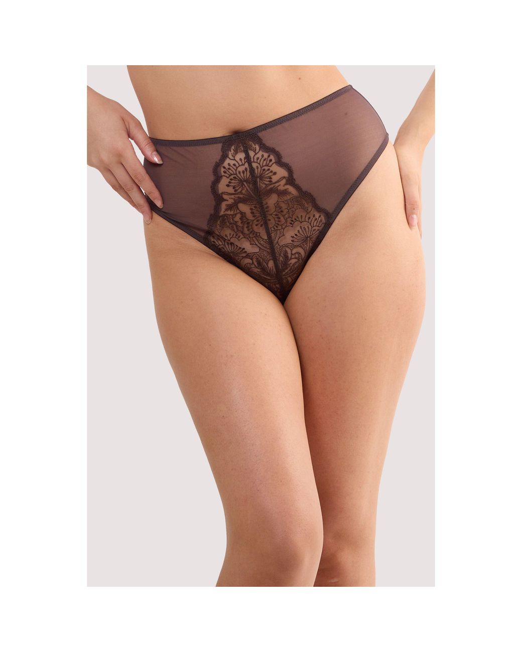 Playful Promises Brown Sierra Embroidery High Waist Thong