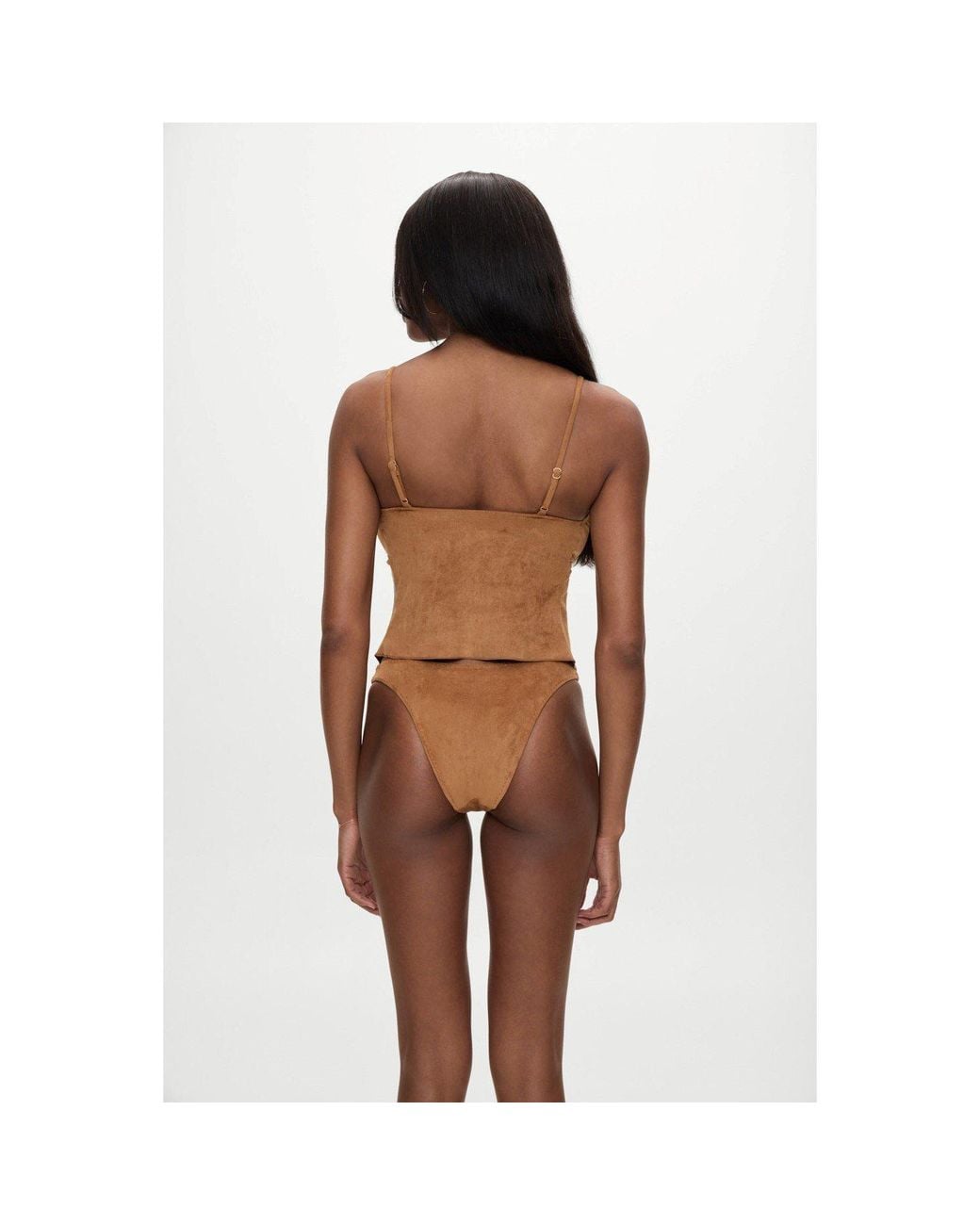 Frankie's Bikinis Brown X Bella Hadid Lucy Suede Tankini Bikini Top