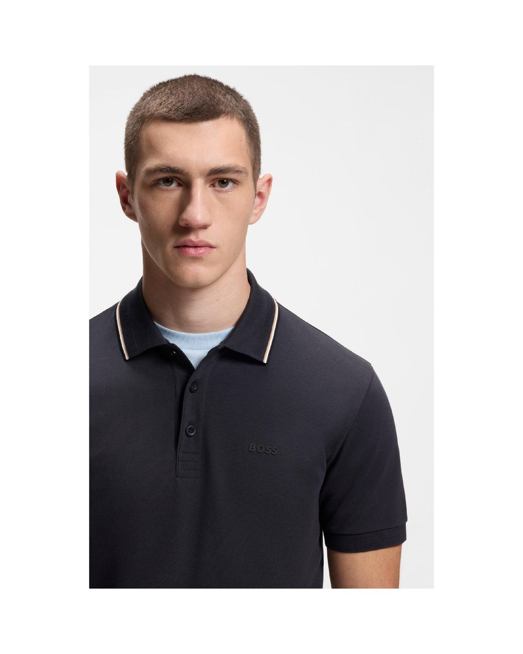 HUGO Black Birdie Paule Cotton Short-Sleeve Slim-Fit Performance Polo for men