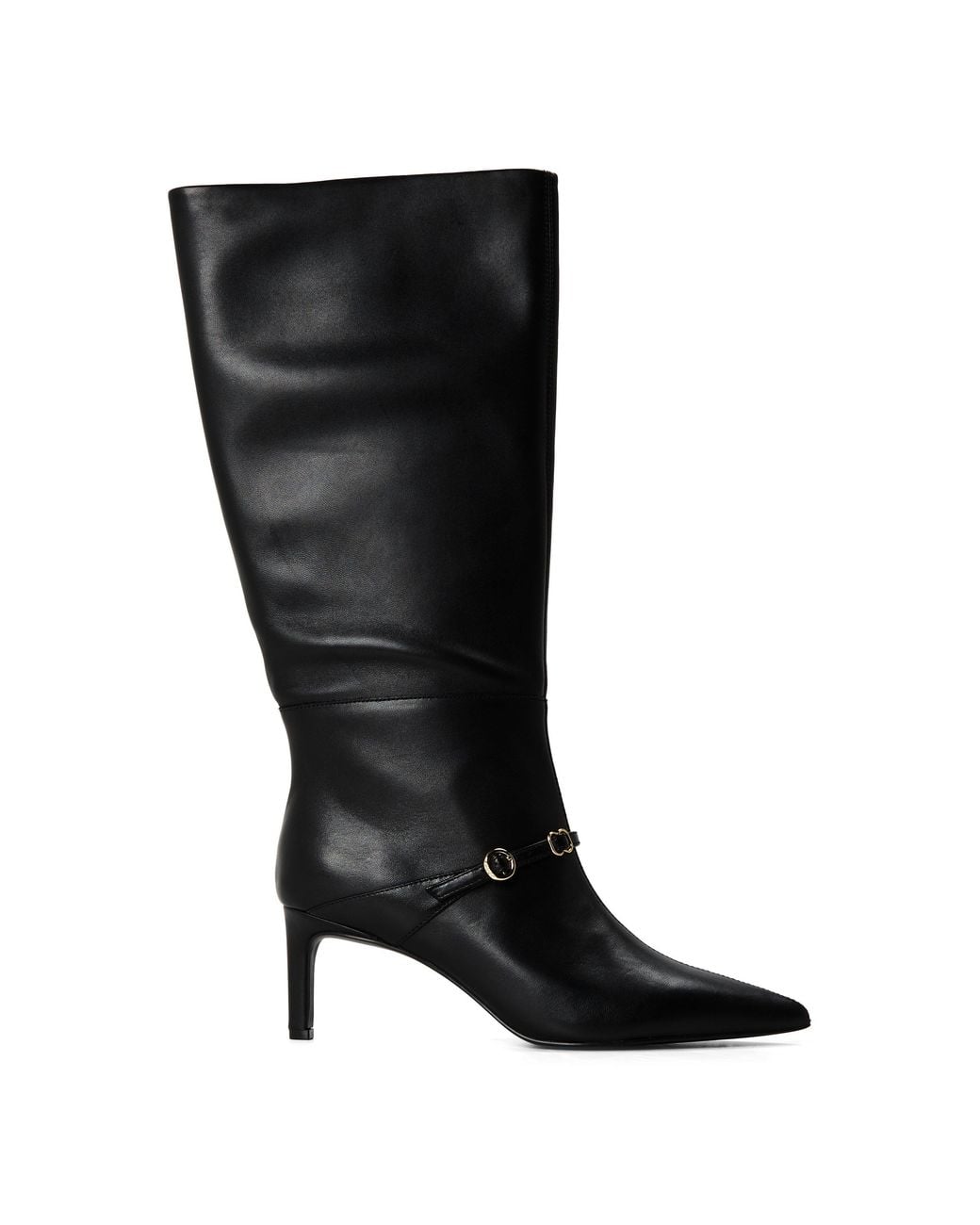 HUGO Black Knee-High Stiletto Boots With Metal Logo Details (Devany)