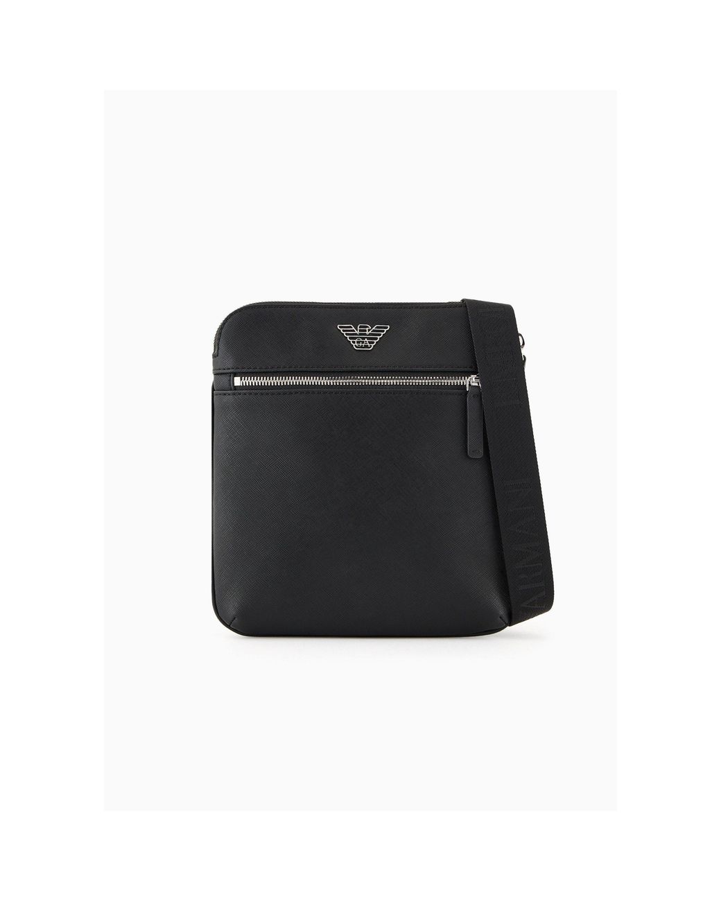 Emporio Armani Gray Regenerated Saffiano Leather Flat Shoulder Bag for men