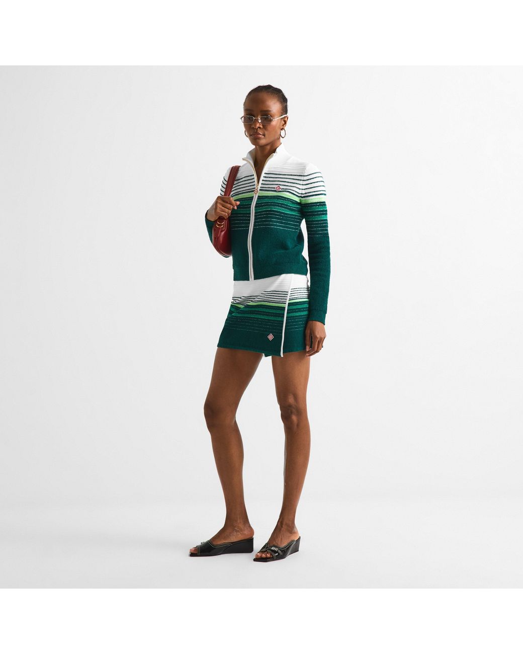 Casablanca Green Boucle Striped High-Waisted Mini Skirt