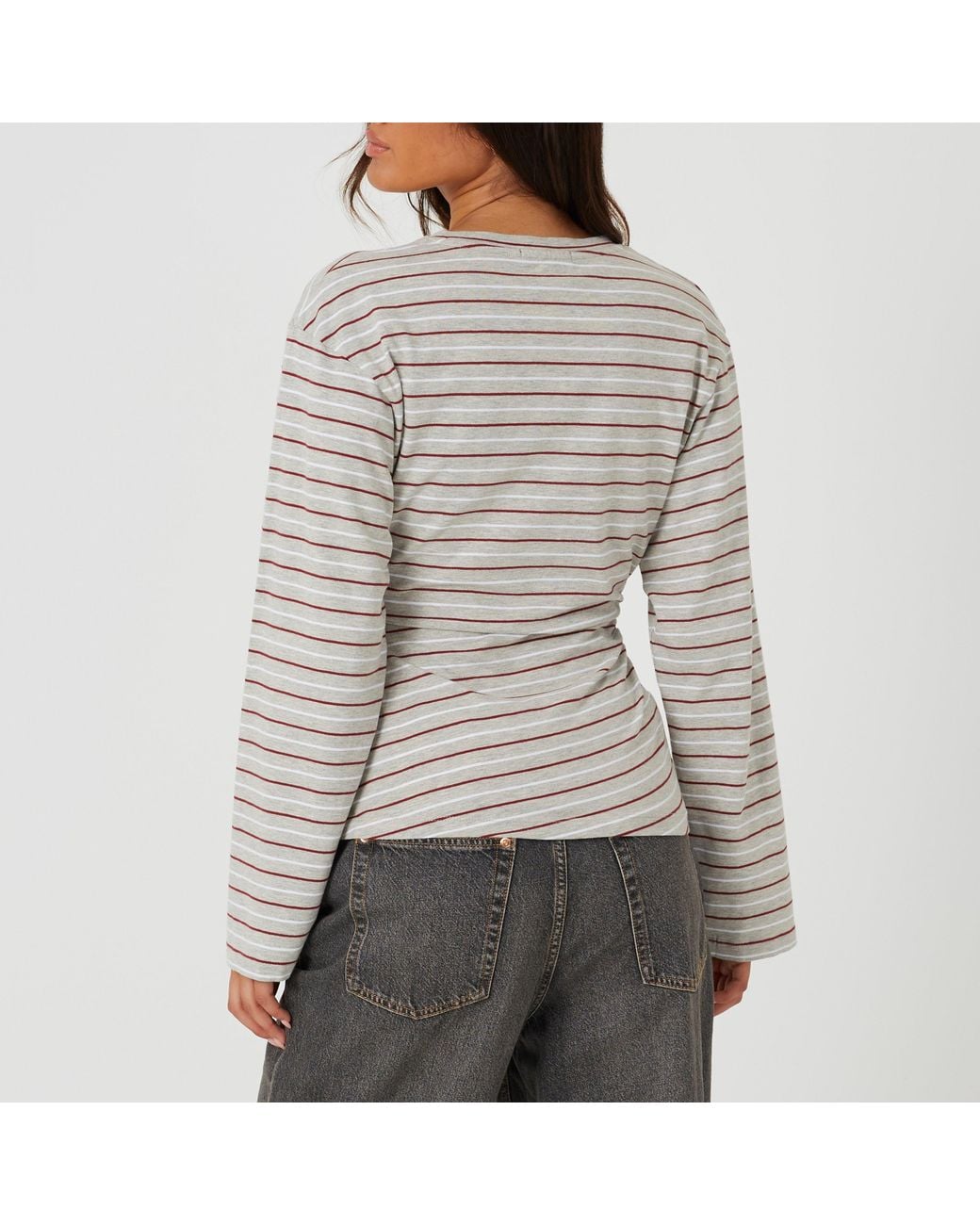 Brave Soul Gray Ladies Striped Long Sleeve Top