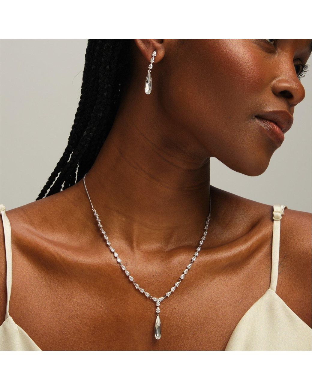 Jon Richard Metallic Rhodium Plated Linear Pear Drop Y-Necklace