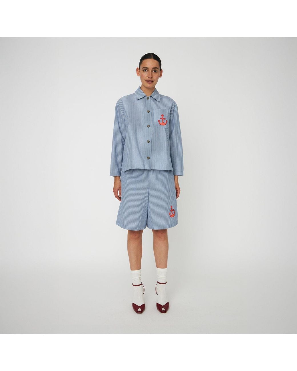 Stella Nova Blue Striped Anchor Embroidered Shirt