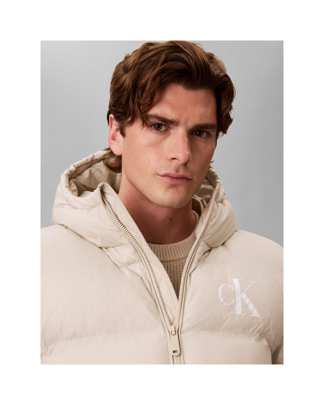 Calvin Klein Natural Hooded Full-Zip Water-Resistant Short Puffer Jacket for men