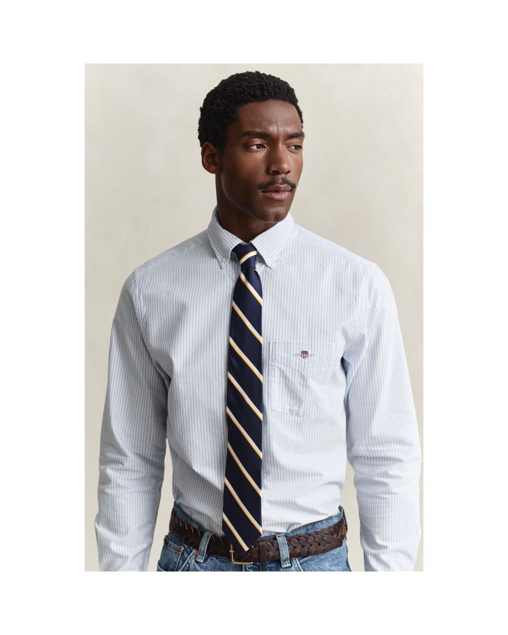 Gant Blue Stripe Long Sleeve Oxford Shirt for men