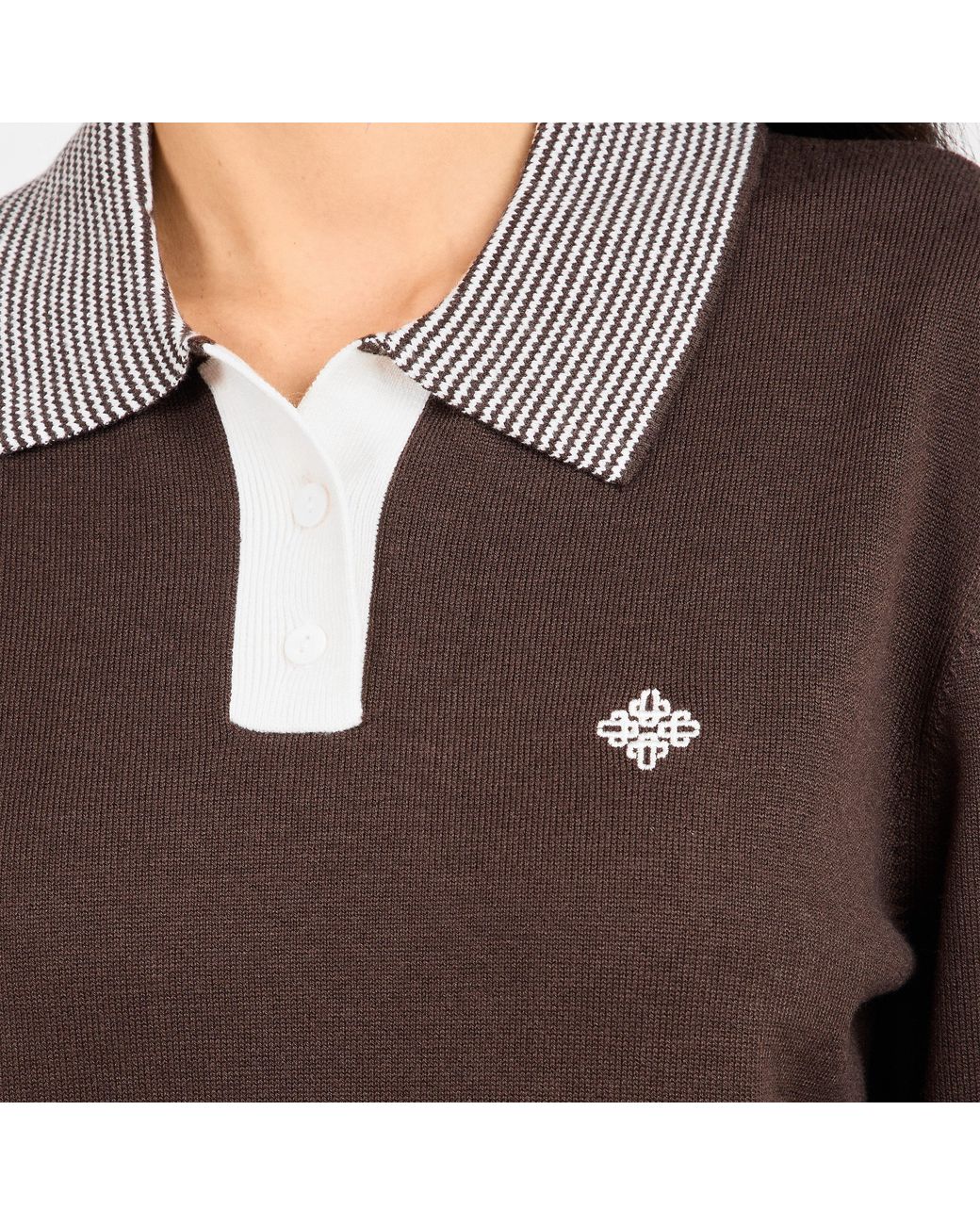 The Couture Club Brown Striped Collar Polo Shirt