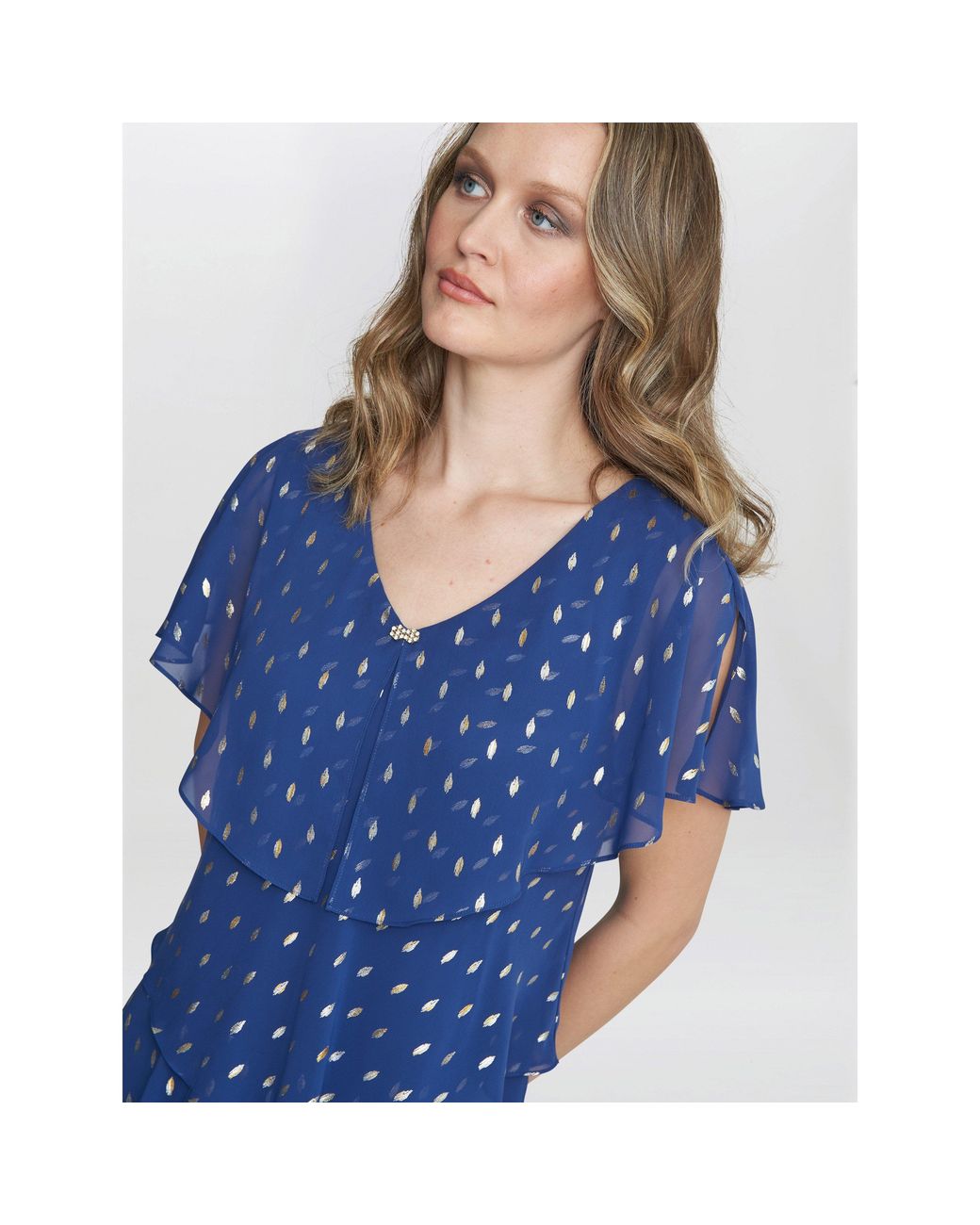 Gina Bacconi Blue Juliette Foil Print Tier Dress