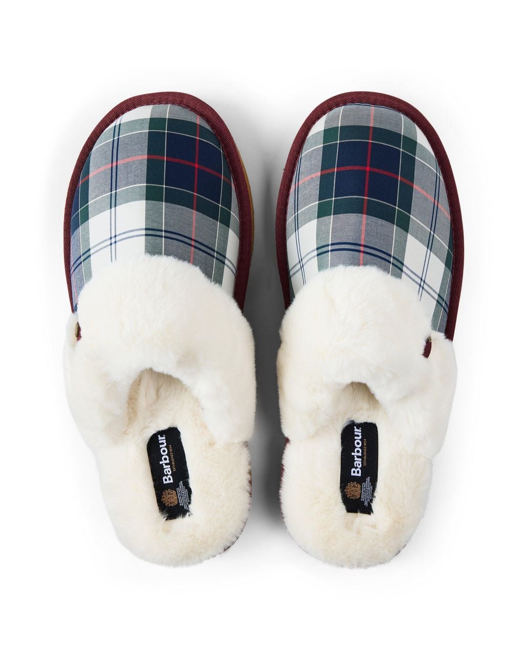 Barbour Blue Claudia T Tartan Faux Fur Mule Slippers