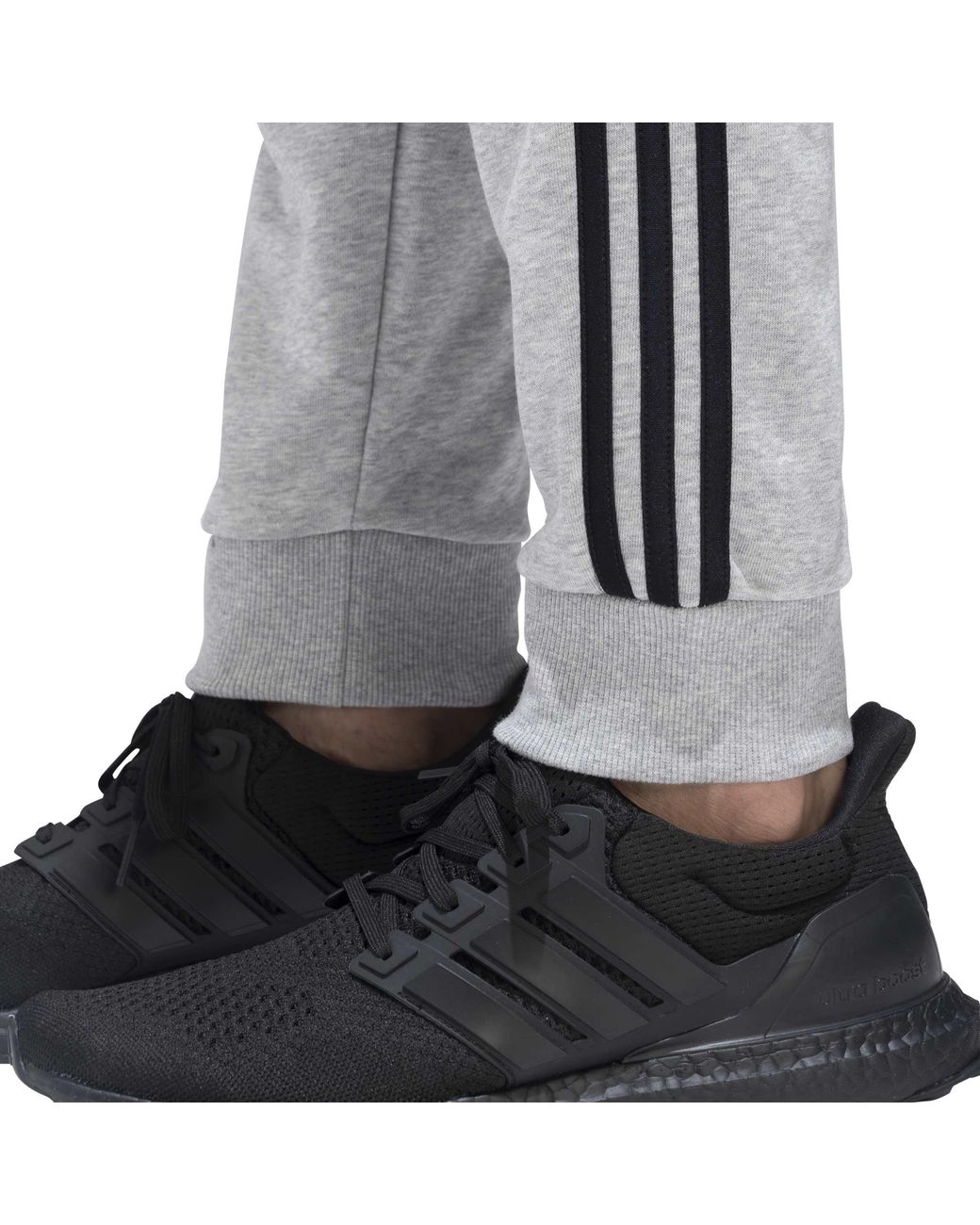 Adidas Gray Essentials Tapered Cuff 3-Stripes Joggers for men