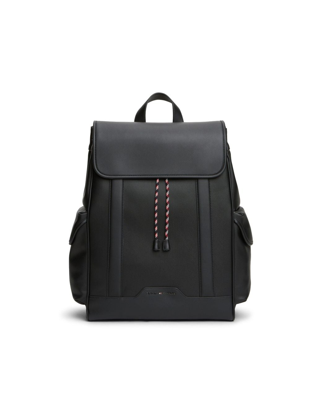 Tommy Hilfiger Black Texture Flap Over Backpack