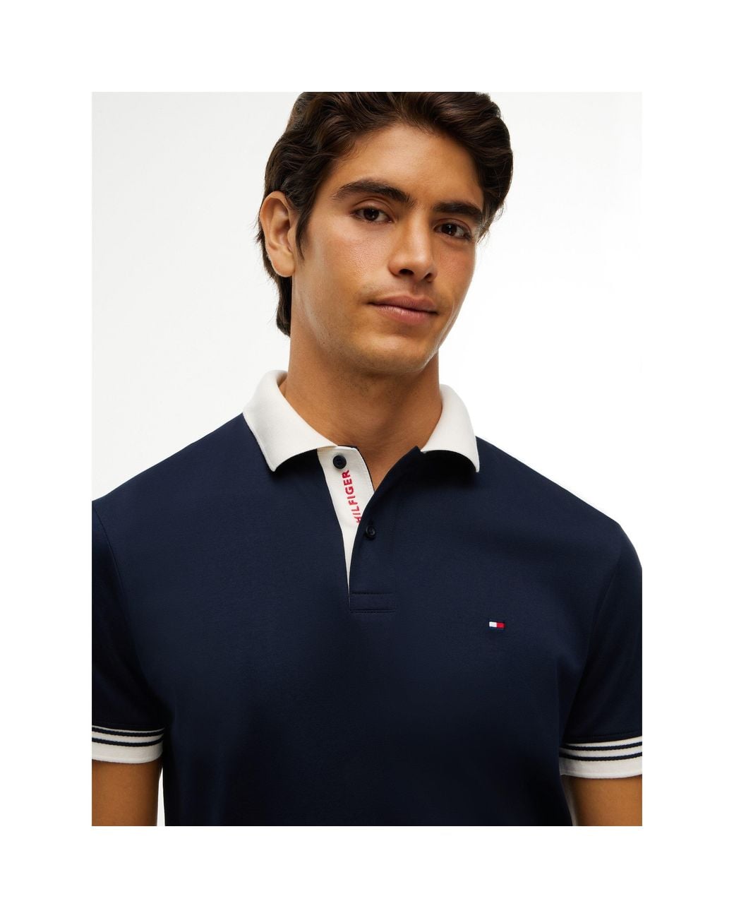 Tommy Hilfiger Blue Placket Cotton Short-Sleeve Polo for men