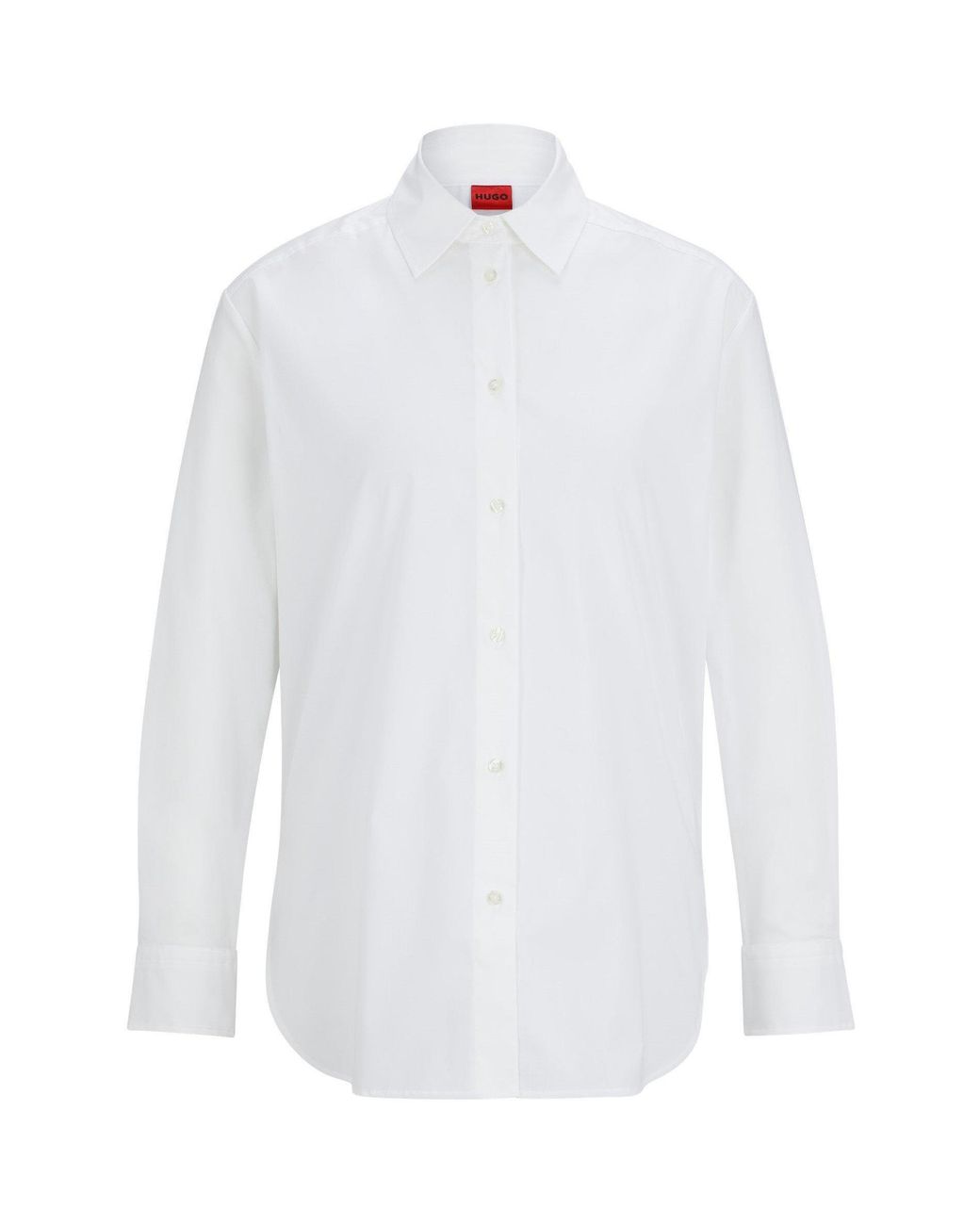 HUGO White Boyfriend Long-Sleeve Blouse