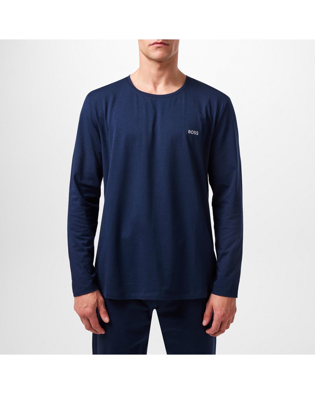 Boss Blue Mixmatch Long-Sleeve T-Shirt, Embroidered Logo for men
