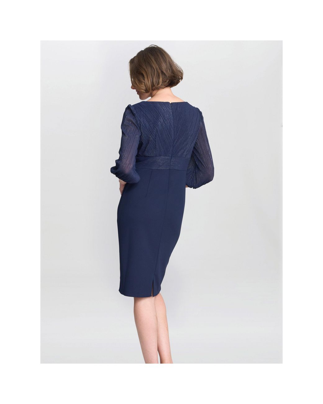 Gina Bacconi Blue Britney Metallic Pleated Bodic Dress