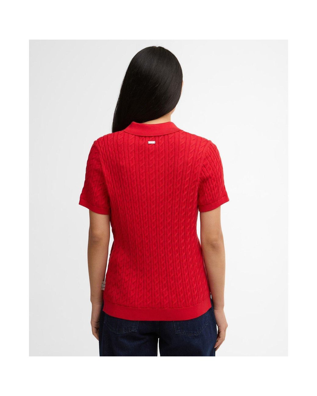 Barbour Red Hartland Short Sleeve Polo Neck Jumper