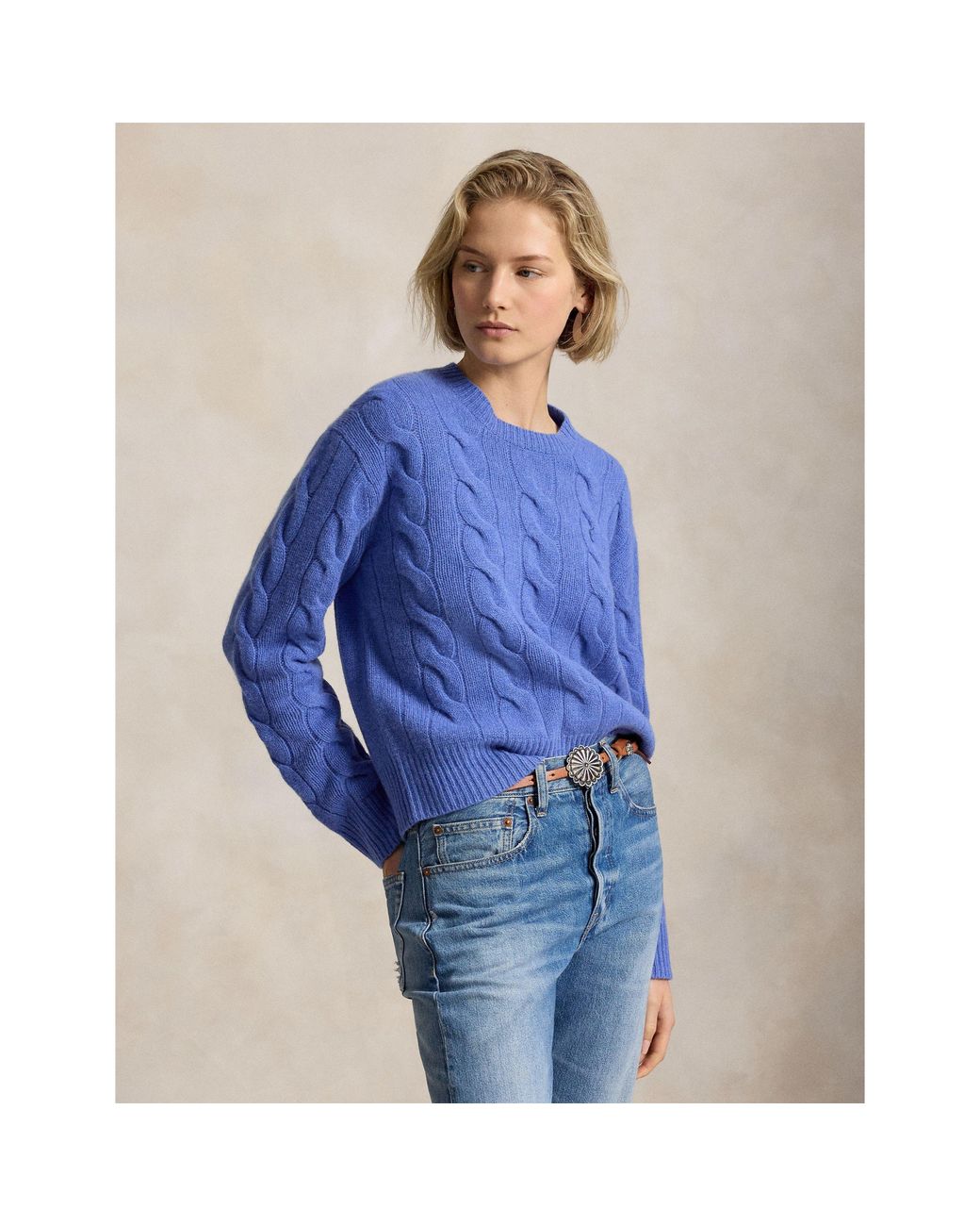 Polo Ralph Lauren Blue Os Cable Crew Neck Jumper