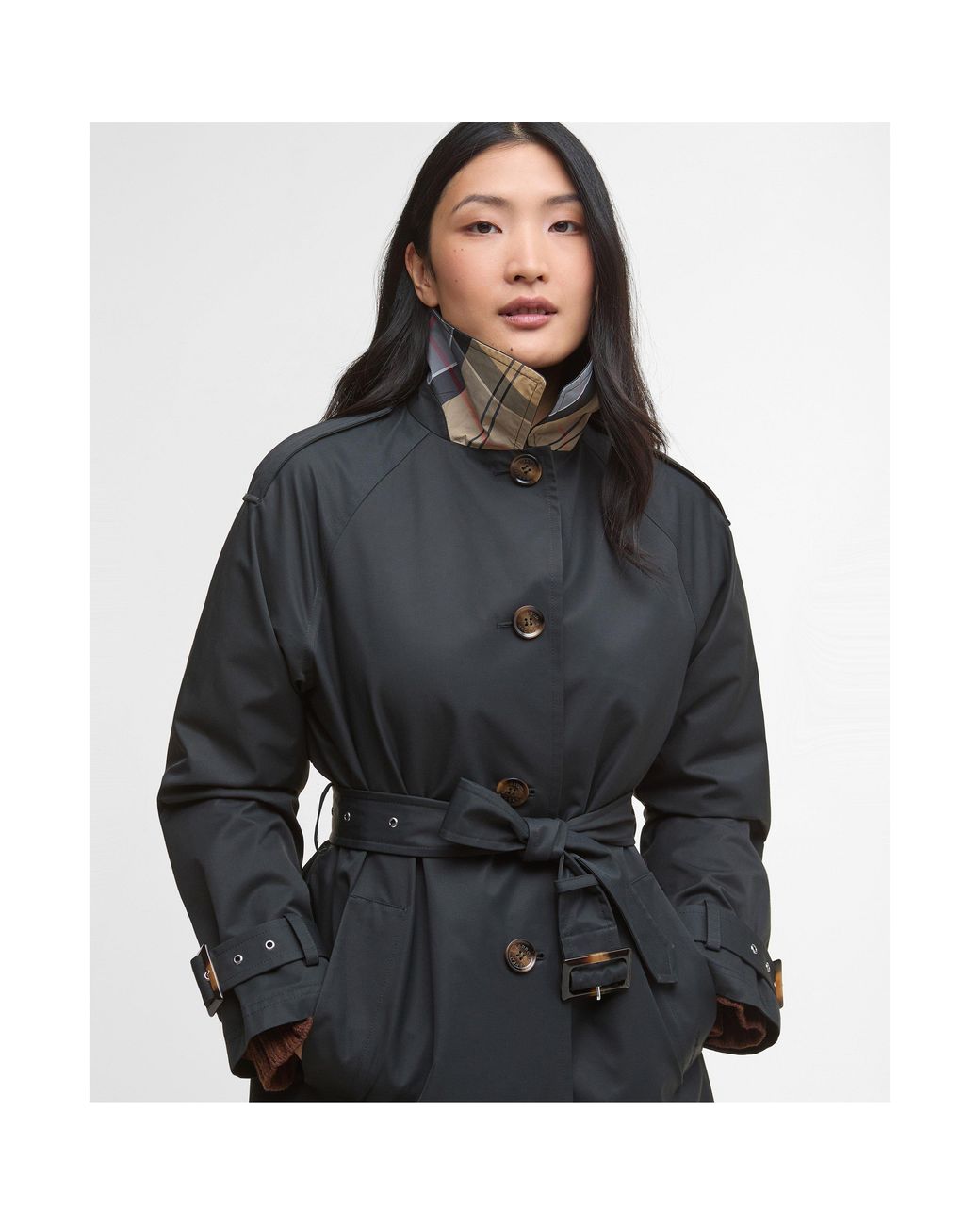 Barbour Blue Maia Showerproof Cotton Long Sleeve Trench Coat