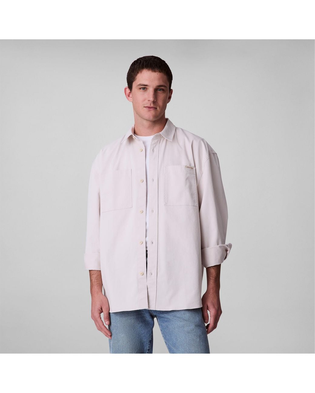 Calvin Klein Purple Relaxed Chambray Cotton Long Sleeve Oversized Fit Overshirt for men