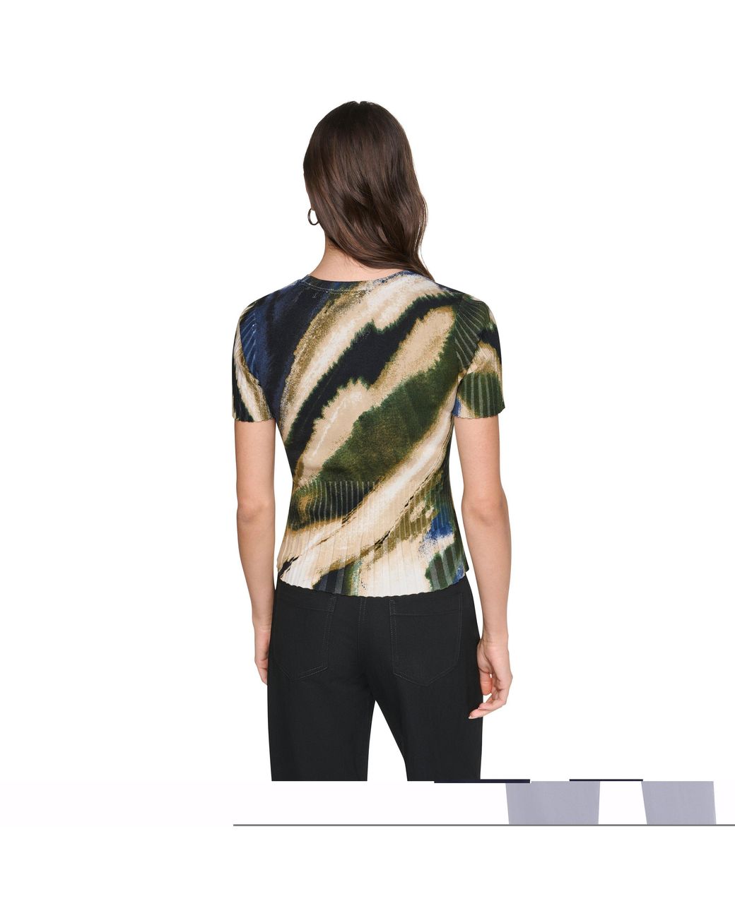 DKNY Green Printed Mix Rib Crew-Neck Short-Sleeve Slim-Fit Baby T-Shirt