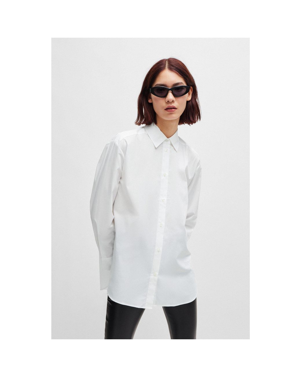 HUGO White Boyfriend Long-Sleeve Blouse