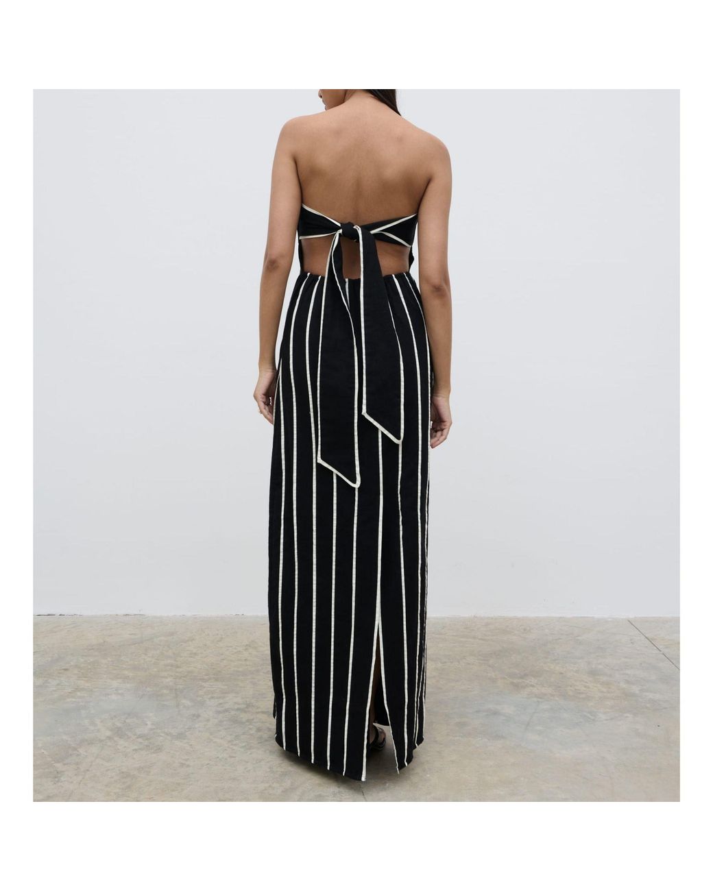Pretty Lavish Black Penny Piped Striped Cotton Bandeau Maxi Dress