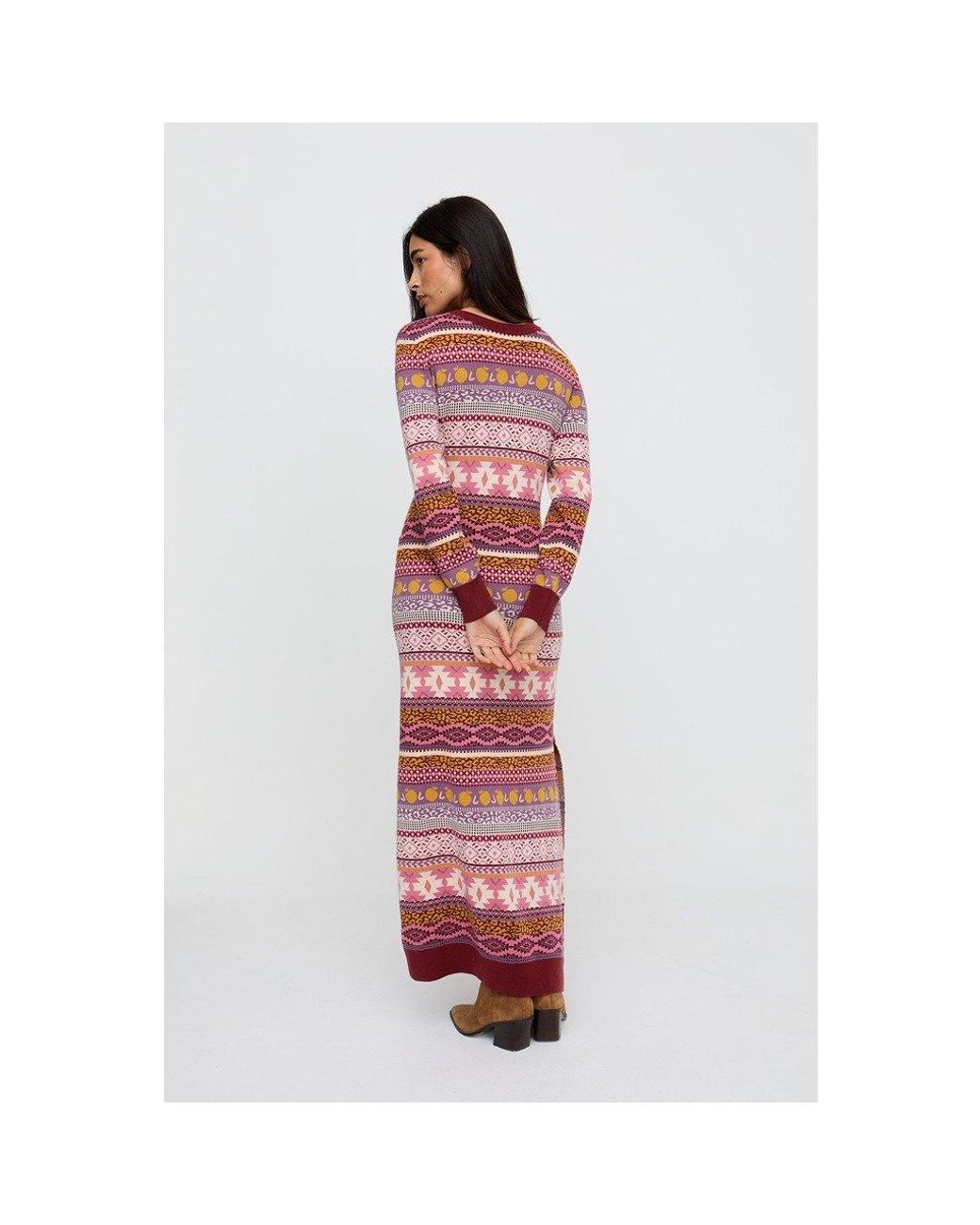 Raffya Red Elvis Longline Folk Jacquard Maxi Dress