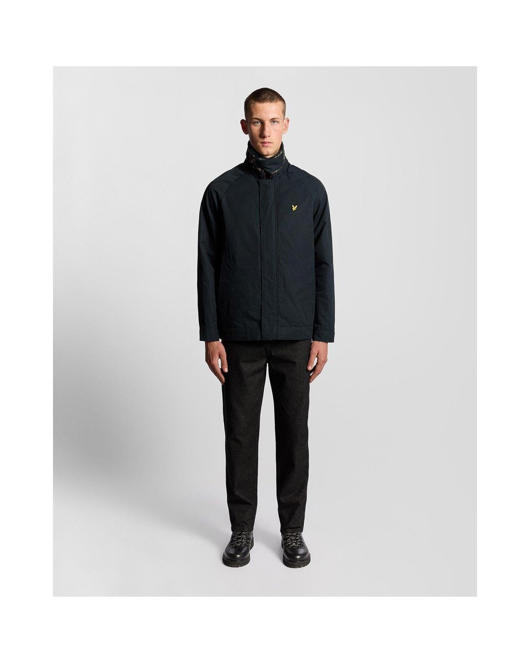 Lyle & Scott Blue Tartan Lined Water-Resistant Harrington Jacket for men