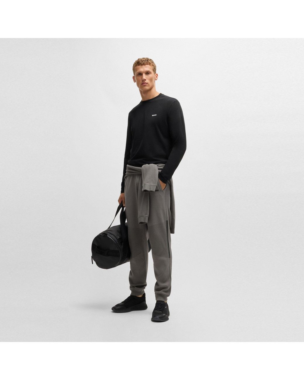 Boss Black Long Sleeve T-Shirt With Iconic Logo Detail for men