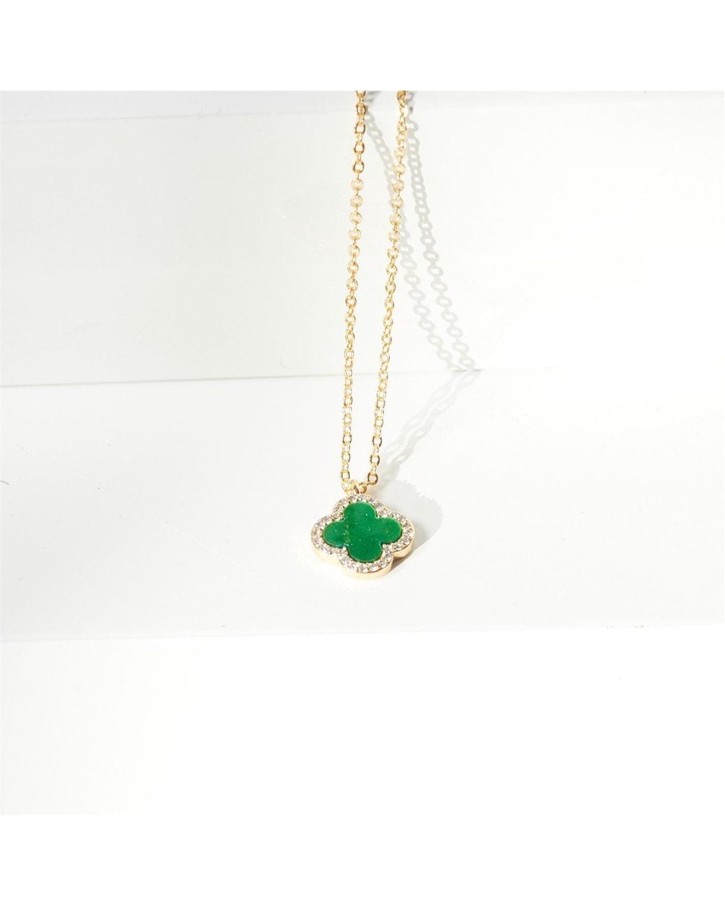 Jon Richard Metallic Plated And Malachite Clover Pendant Necklace