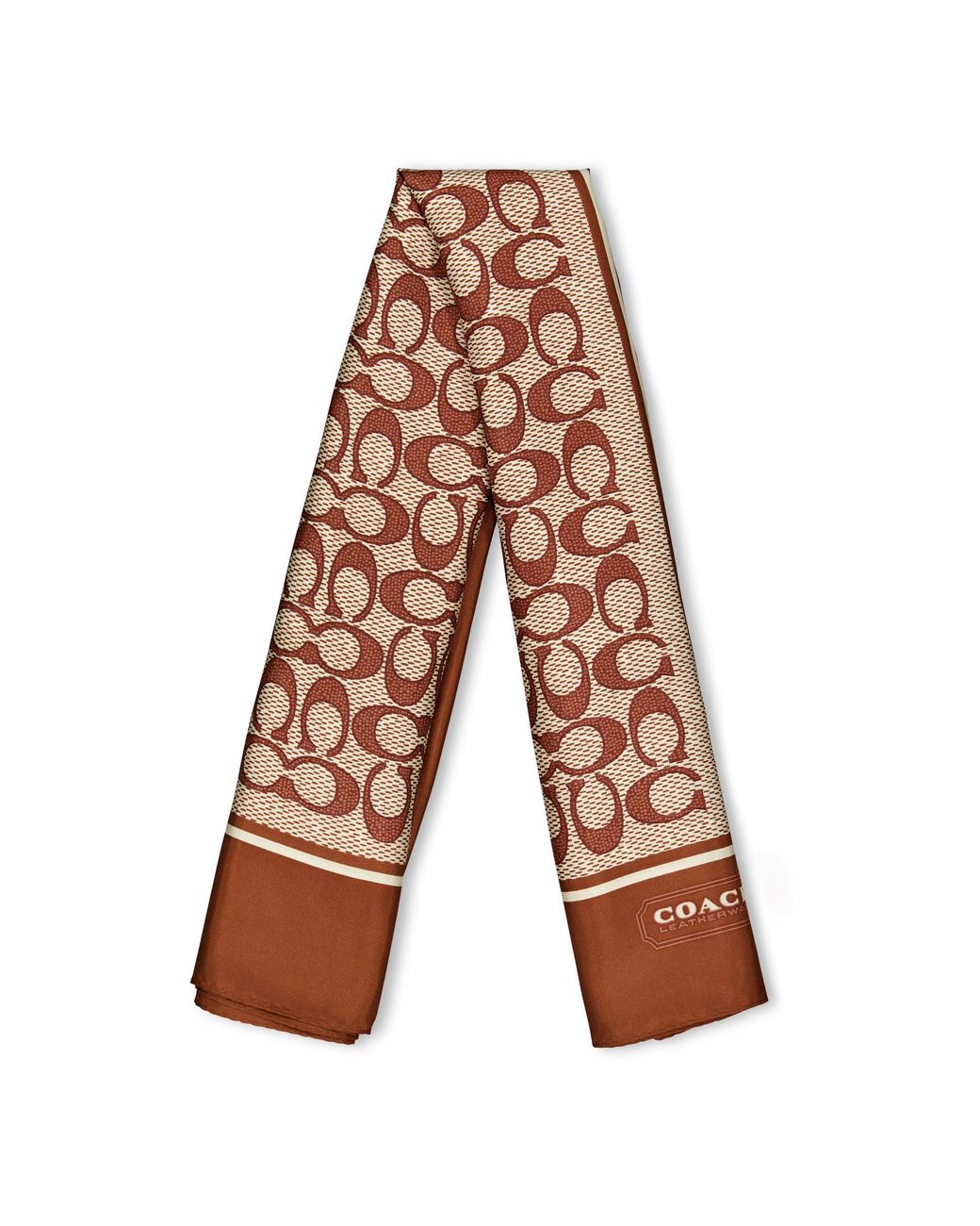 COACH Brown Textured Signature C Printed Silk Square
