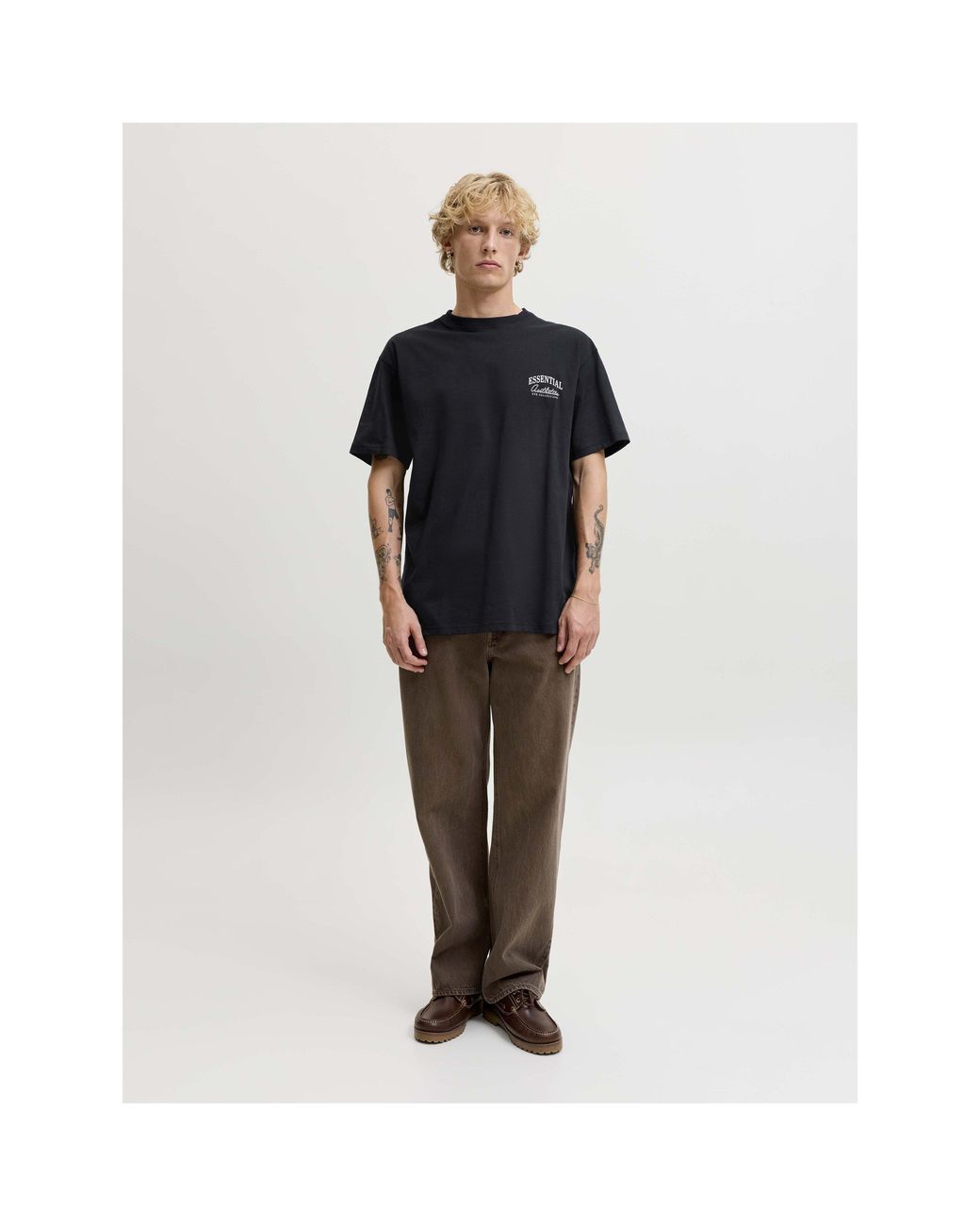 Jack & Jones Black Graphic Organic Cotton Short-Sleeve Oversized T-Shirt for men