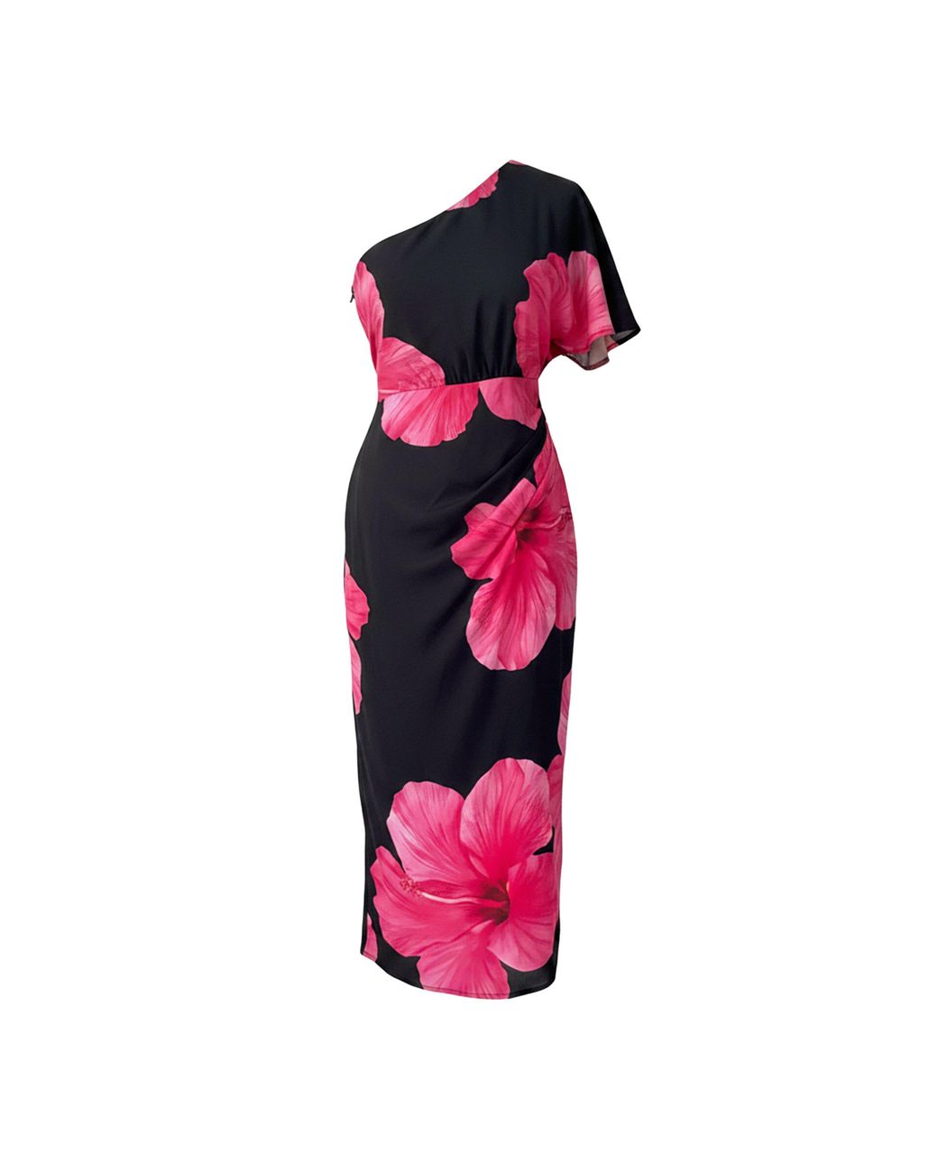 AX Paris Black And Floral Print One Sleeve Midi Dress