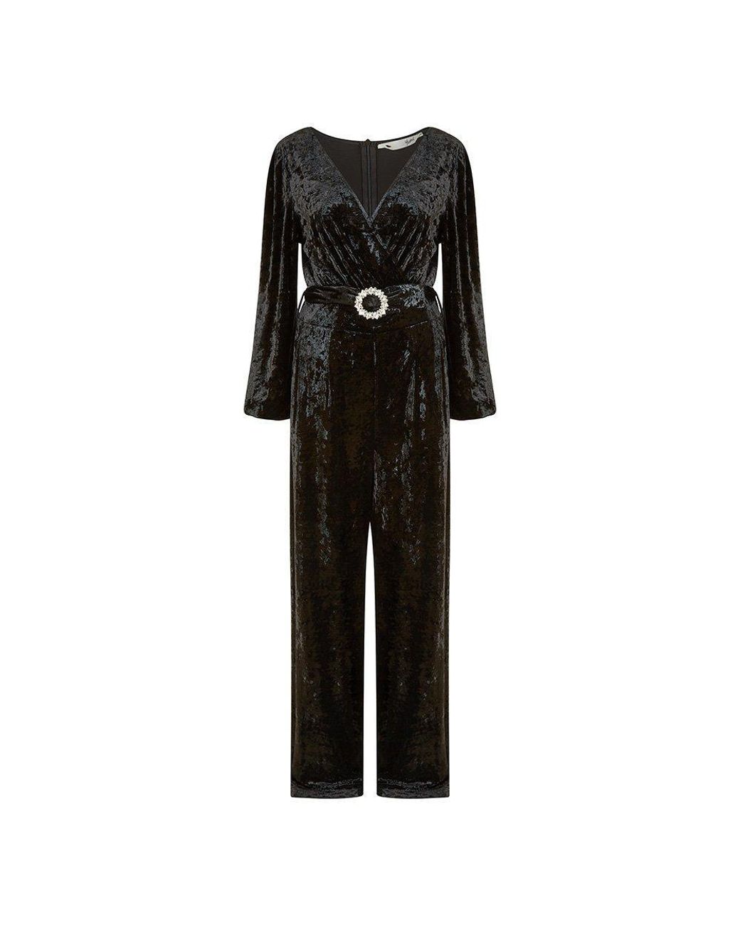 Yumi' Black Velvet Jumpsuit With Diamanté Belt