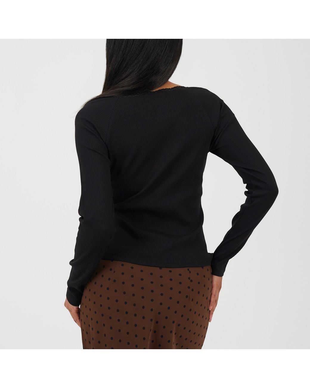 Brave Soul Black Ladies Ribbed Long Sleeve Top