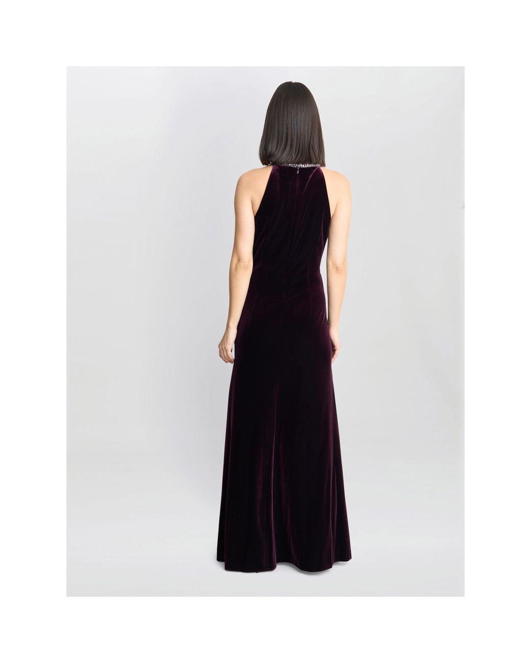 Gina Bacconi Blue Deedee Velvet Halter Keyhole Maxi Dress