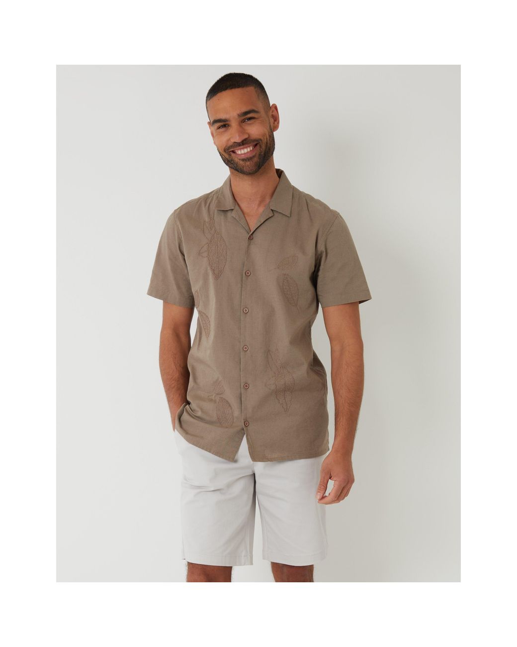Threadbare Brown Maples Short-Sleeve Patterned Shirt for men