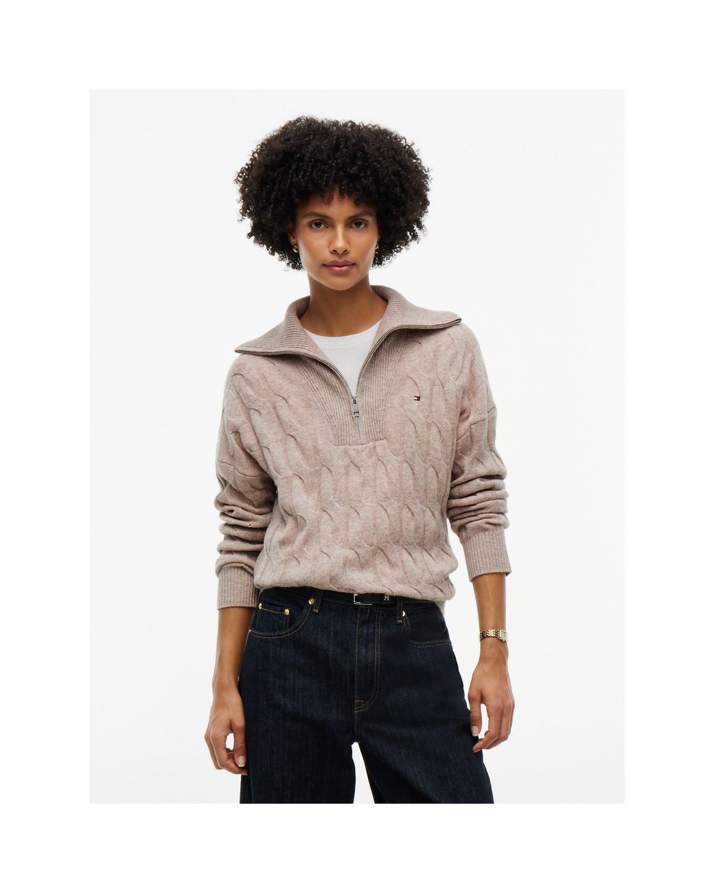 Tommy Hilfiger Natural Wool Cable Knit 1/4 Zip Jumper