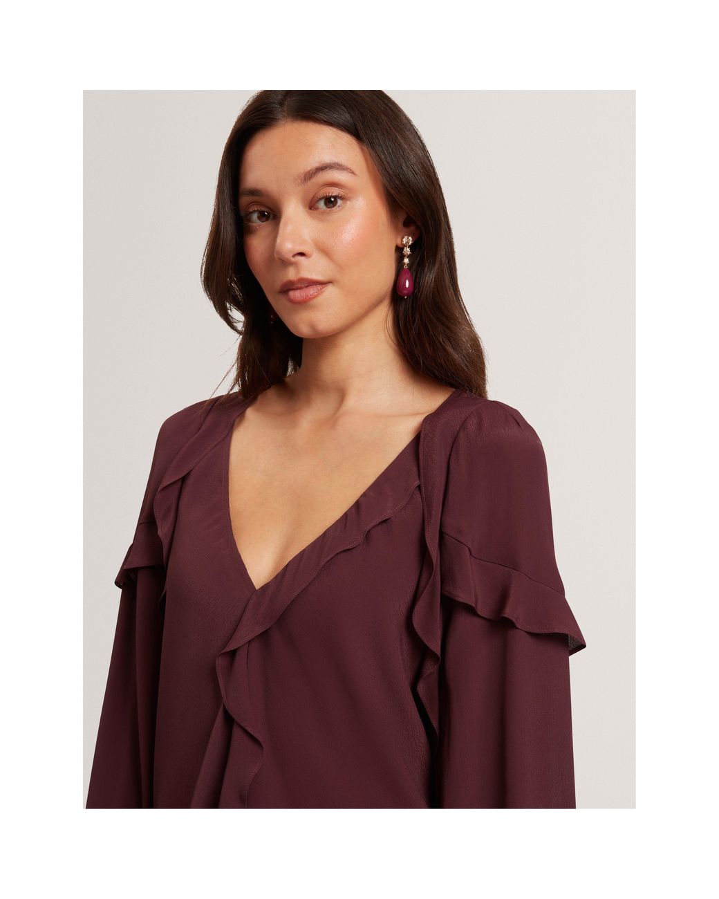 Ted Baker Purple Long-Sleeve Frill Blouse