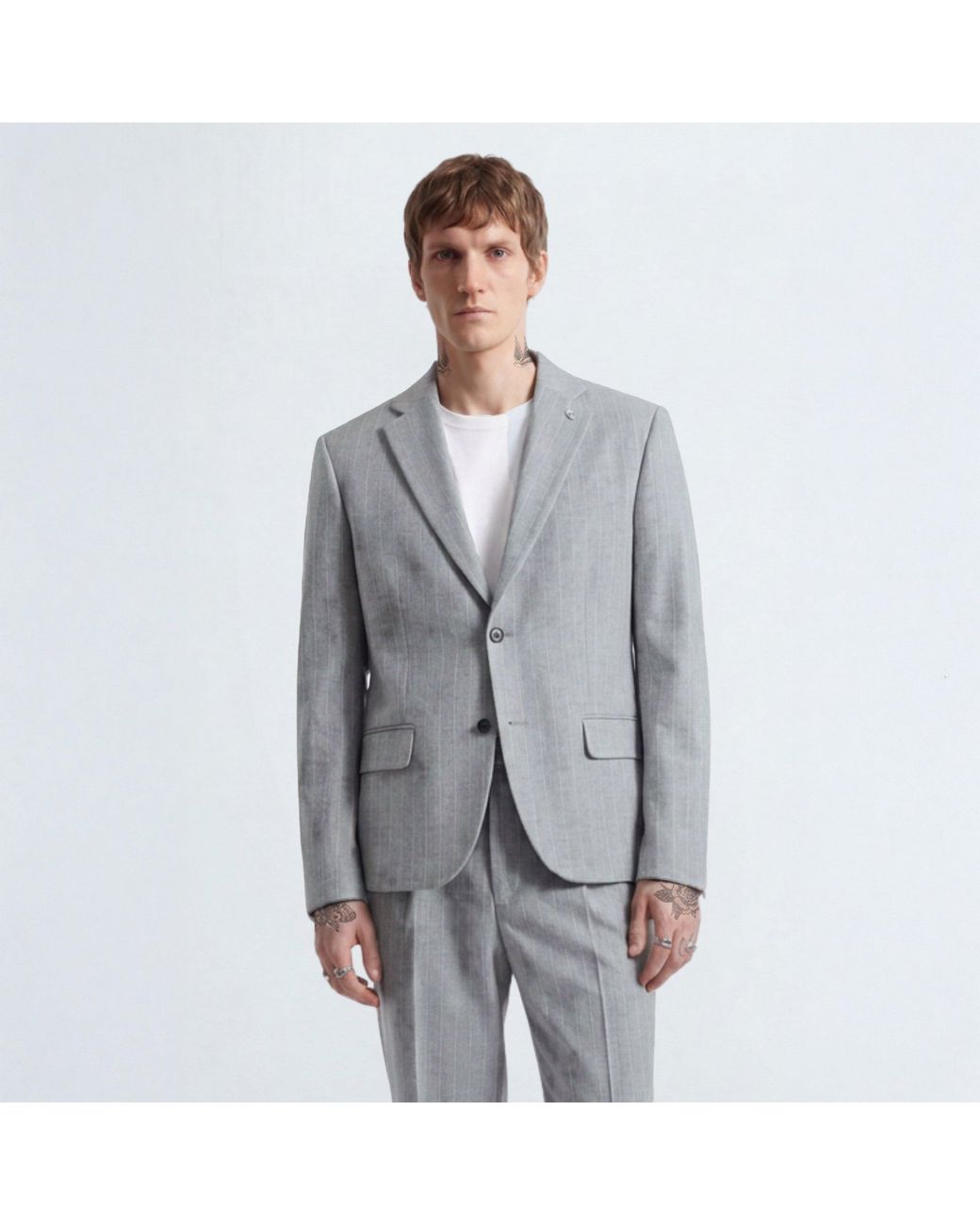 Twisted Tailor Gray Tyson Pinstripe Wool Relaxed-Fit Suit Jacket for men