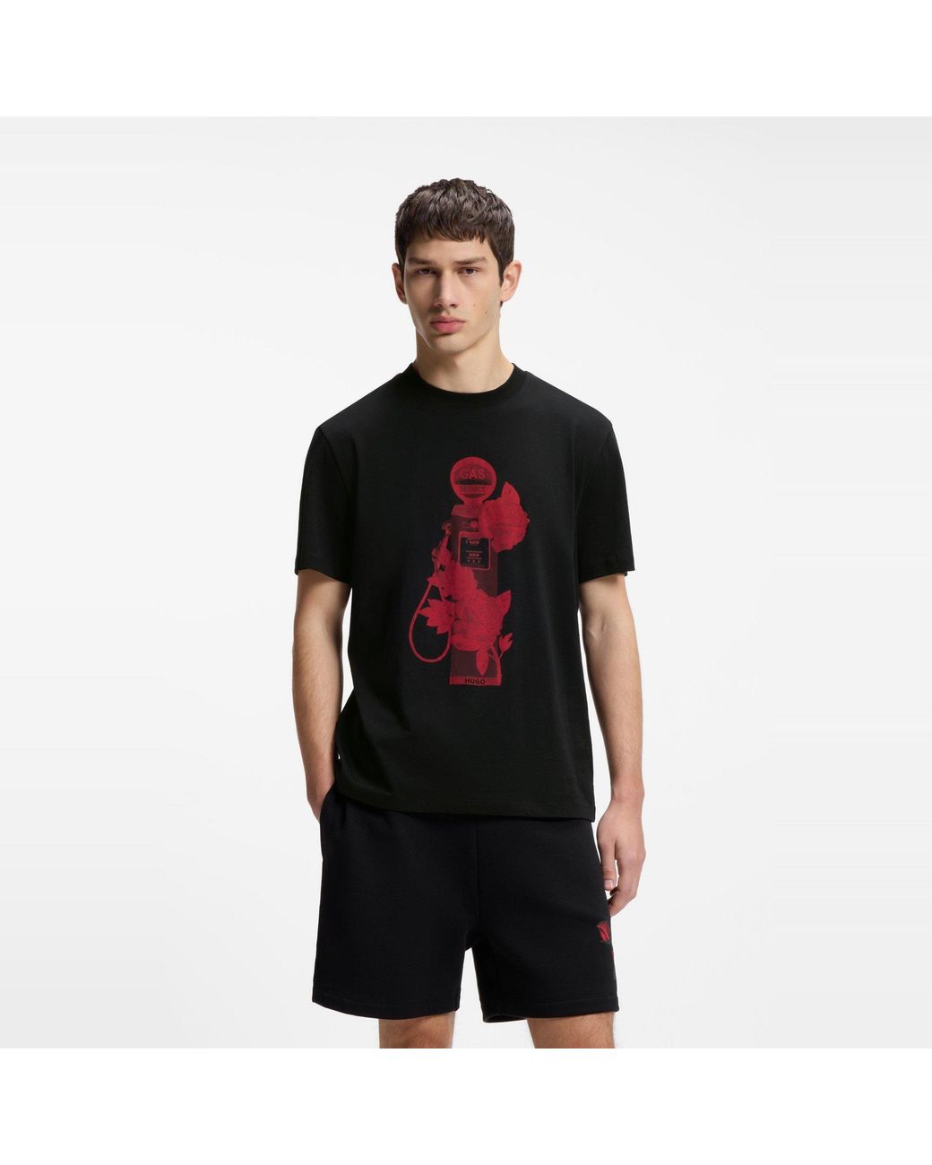 HUGO Black Dikerd Short Sleeve T-Shirt With Artwork Detail for men