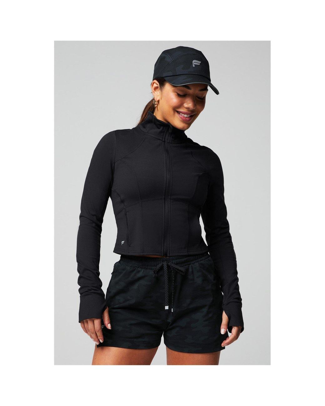 Fabletics Black Perfect Storm Cropped Slim-Fit Training Jacket
