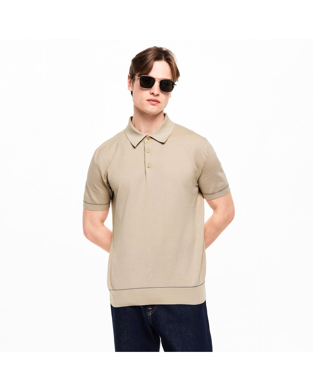 Brioni Natural Short Sleeve Polo Shirt for men