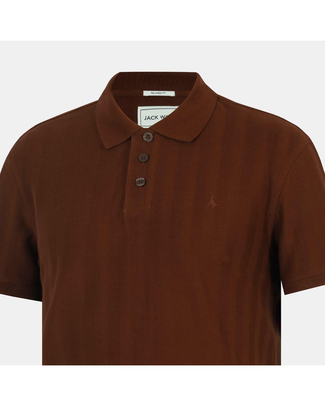 Jack Wills Brown Herringbone Cotton Short Sleeve Polo Shirt for men