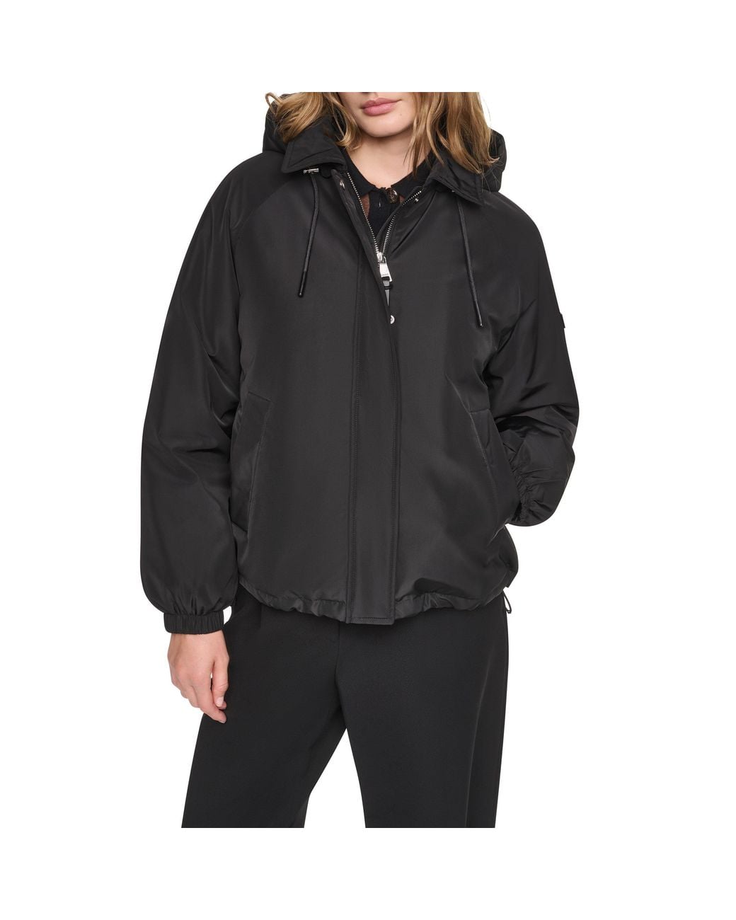 DKNY Black Andrea Check Water-Resistant Rain Jacket